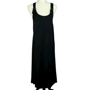 Pudding Shop Classic Back Tie Sleeveless Button Pocket Maxi Dress Small Black